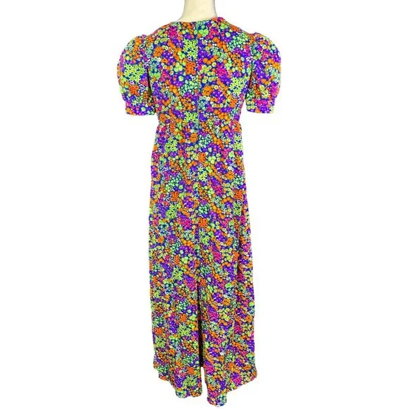 1960s / 1970s Handmade OOAK Neon Floral Psychedelic Day Glo Maxi Dress EUC - Picture 4 of 7